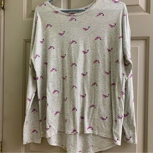 Narwhals Old Navy softest tee xxl 16 plus purple grey 100% cotton long sleeve t